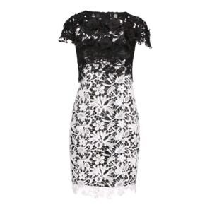 Talbot Runhof Lace Cocktail Dress Black White Embellishment Sz S Small (a